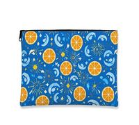 Vibrant Modern Makeup Bag, Blue with Orange Citrus Cosmetic Travel Pouch for Women, Portable Canvas Zipper Organizer, Summer Skincare Toiletry Bag, blue, 7x9 Inch, Orange