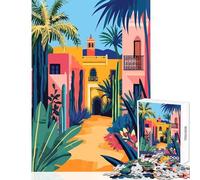 Vibrant Moroccan Street Minimalist Art Jigsaw for Teenagers 1000 Pieces Improve Mental Performance Effectively Gentle Relaxing Leisure Game (50X75cm)
