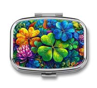 Vibrant Mosaic of Four-Leaf Clovers Pill Box 2 Compartment Portable Medicine Pill Case Travel Pill Organizer for Pocket Purse