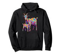 Vibrant Mother Baby Goat Farm Animal Graphic Pullover Hoodie