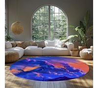 Vibrant Mountain Landscape Round Office Rug Dramatic Blue Sky Sunset Clouds Artistic Washable Non Slip Circle Bedroom Rug for Home Office 150cm