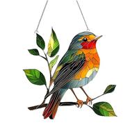 Vibrant Multi-Coloured Hanging Bird Sculpture with Geometric Stained Glass Design - Realistic Feathered Robin Ornament for Garden, Patio, and Indoor Home Decor, Wind Chime Art Handcrafted