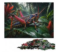 Vibrant Multicolored Grasshopper Macro Photog Jigsaw Puzzle, 500 Pieces | During puzzle time: Adult Jigsaw Puzzle: colour and shape clues for organised assembly on weekends.