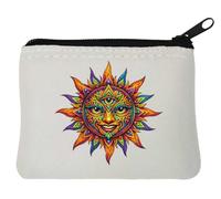 Vibrant Mystic Sun Face Neoprene Coin Purse Pouch 10x11cm White