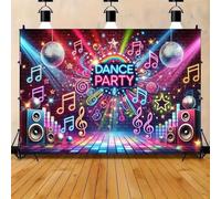 Vibrant neon ball backdrop - polyester fiber banner with colorful lights, music symbols, and disco balls 250x180CM