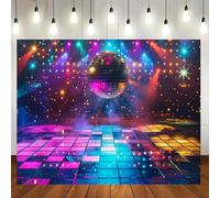 Vibrant Neon Disco Backdrop - Colorful Retro 70s 80s 90s Design for Unforgettable Night Club Parties, Photoshoots 250x180CM