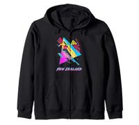 Vibrant New Zealand Adventure Retro Style Ski Skier Zip Hoodie