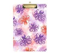 Vibrant Octopuses Clipboard Acrylics Fashion Clipboard Hardboard Clipboards Standard Size with Low Profile Metal Clip for Women Men Office Supplies