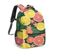 Vibrant Orange Rucksack with Pink Flowers & Scalloped Patterns Foliage Retro Floral Illustration for School Travel Versatile Dimensions (04)