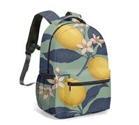 Vibrant Orange Rucksack with Pink Flowers & Scalloped Patterns Foliage Retro Floral Illustration for School Travel Versatile Dimensions (03)