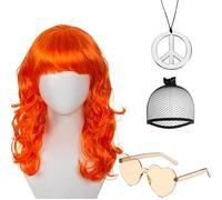 Vibrant Orange Wavy Wig with Natural Bangs - Complete Set Including Sunglasses and Hair Net for Cosplay, Themed Parties, Festive Events, Halloween Costume and Fashion Makeovers (Orange)