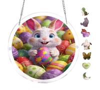 Vibrant Painted Easter Eggs Bunny 7.8x7.8Inch Round Acrylic Hanging Puzzle | Creative Home Accent with Visual Appeal