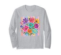 Vibrant Painterly Floral Bouquet Brushstrokes Long Sleeve T-Shirt