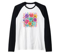 Vibrant Painterly Floral Bouquet Brushstrokes Raglan Baseball Tee