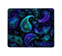 Vibrant Paisley Design Desk Mouse Pad, Blue Green Swirl Pattern Stitched Edge Mousepad, Rubber Non-Slip Washable Gaming Mouse Pad for Home and Office Computer, Laptop Square 8x10 Inch
