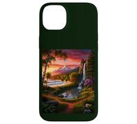 Vibrant Paradise Landscape: Sunset Mountain Waterfall Art Case for iPhone 14 Plus