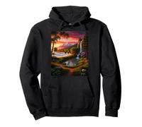 Vibrant Paradise Landscape: Sunset Mountain Waterfall Art Pullover Hoodie