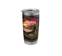 Vibrant Paradise Landscape: Sunset Mountain Waterfall Art Stainless Steel Insulated Tumbler