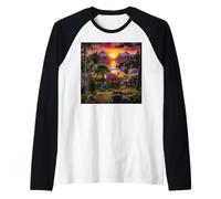 Vibrant Paradise Mountain Sunrise Nature Landscape Art Raglan Baseball Tee