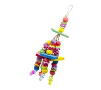 Vibrant Parakeet Plaything, Avian Chewing Set, Beads with Rope Climber, Handmade Wooden Activity Training Toy, Perch Ladder with Rainbow Design, Aviary Equipment for Garden Backyard Sturdy Materials