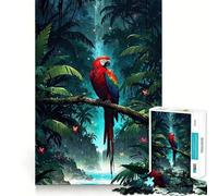 Vibrant Parrot in Lush Jungle Scene 1000 Piece Jigsaw Puzzles Mind Challenge Toy High Precision Die Cut Amusing Challenge for Waiting Time (38x26cm)