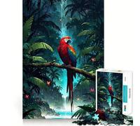 Vibrant Parrot in Lush Jungle Scene 1000 Piece Teenager Puzzles Mental Focus Game Precision Cut Smooth Edges Christmas Stocking Stuffer Game (38x52cm)