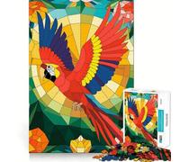 Vibrant Parrot in Stained Glass 1000 Piece Puzzle For Adults Mind Skill Play Laser Cut for Flawless Fit Rewarding Activity for Rainy Days (38x26cm)