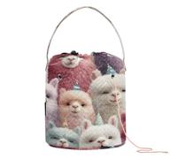 Vibrant Party Alpacas Crowd Pattern Yarn Bag Crochet Organizer Tote Portable Travel Bag for Needle Holder Crochet Project