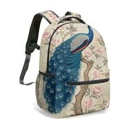 Vibrant Peacock Peony Rose Art Deco Floral 42 CM Backpack, Vintage Garden Style 360 Full Print School Bag for Teens Adults (05)