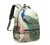 Vibrant Peacock Peony Rose Art Deco Floral 42 CM Backpack, Vintage Garden Style 360 Full Print School Bag for Teens Adults (03)