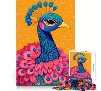 Vibrant Peacock Portrait Illustration Jigsaws for Adults1000 Pieces Logic Practice Peaceful Escape Clean Edges Unique Xmas Gift (38x52cm)