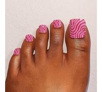 Vibrant Pink And Magenta Swirl Square Press On Toenails With Heart Motif And Glossy Finish - Candy Cane Inspired Wavy Pattern DIY Pedicure Kit For Easy Application, Non-Permanent False Nails Short