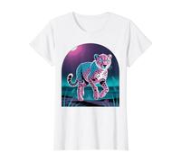 Vibrant Pink & Blue Cheetah Spirit Value Graphic T-Shirt, Women, White, S