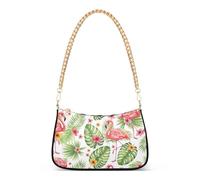 Vibrant Pink Flamingos Palm Leaves Floral Shoulder Bag for Women Hobo Purse Clutch Fashion Medium Handbag Tote Zipper Closure