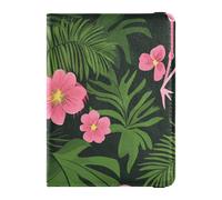 Vibrant Pink Leather Passport Cover with Tropical Flamingos, Palm Leaves and Flowers Travel Passport Cover, Vaccine Protective Cover for Women, Water Resistant, Flamingos, Tropical Flamingos Palm
