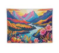 Vibrant Pink Mountain River Floral Landscape Wall Tapestry Bold Nature Decor Boho Art For Living Room Bedroom Patio Whimsical Scenic Hanging Accent Lively Spaces60 x80 Tapestries