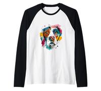 Vibrant Pop Art Dog Face Abstract Canine Portrait Raglan Baseball Tee