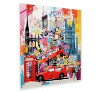 Vibrant Pop Art Glass Wall Art - London Icons Collage, 28" x 28"
