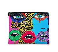 Vibrant Pop Art Makeup Bag, Colorful Lips Cosmetic Travel Pouch for Women, Portable Small Canvas Zipper Organizer, Fun Gift Skincare Toiletry Bag, Peach, 7x9 Inch