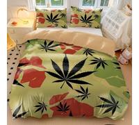 Vibrant Pop Art Marijuana Leaf Duvet Cover, Modern Cultural Bedding, Perfect for Any Bedroom, Printed 3-Piece Set, Exquisite Decor (02,Double200x200cm+65x65cm*2)