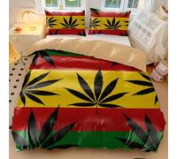 Vibrant Pop Art Marijuana Leaf Duvet Cover, Modern Cultural Bedding, Perfect for Any Bedroom, Printed 3-Piece Set, Exquisite Decor (01,Single135x200cm+65x65cm*2)