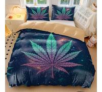 Vibrant Pop Art Marijuana Leaf Duvet Cover, Modern Cultural Bedding, Perfect for Any Bedroom, Printed 3-Piece Set, Exquisite Decor (04,King 240x220cm+65x65cm*2)