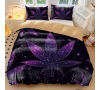 Vibrant Pop Art Marijuana Leaf Duvet Cover, Modern Cultural Bedding, Perfect for Any Bedroom, Printed 3-Piece Set, Exquisite Decor (03,Single135x200cm+65x65cm*2)