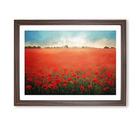 Vibrant Poppies Flowers Framed Print | A2 Walnut Framed Wall Art | Ready to Hang | Modern Floral Picture | Living Room Bedroom Lounge Office