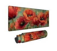 Vibrant Poppy Large Gaming Mouse Pad, Red Orange Floral Stitched Edge Mousepad, Rubber Non-Slip Washable Gaming Mouse Pad for Home and Office Computer, Laptop 12x32 Inch