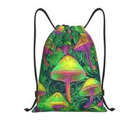 Vibrant Psychedelic Mushroom Pattern Digital Art String Bags Drawstring Bag Portable Waterproof Gym Bag For Swim Outdoor Women 36X42Cm