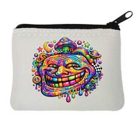 Vibrant Psychedelic Smiley face Art Neoprene Coin Purse Pouch 10x11cm White