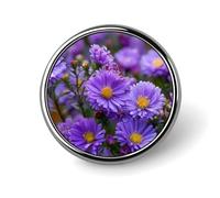 Vibrant Purple Aster Novelty Brooches & Pins Round Personalised Metal Lapel Badge With Butterfly Clutch Clasp