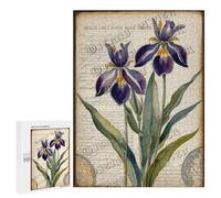 Vibrant Purple Iris in Bloom 500 Piece Wooden Jigsaw Puzzle for Adults - Artistic Puzzle for Garden and Nature Enthusiasts, Cozy Cottage Style for Relaxation, Finished Size 21 x 15 Inches