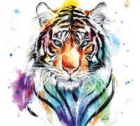 Vibrant Quirky Watercolour Art - Animals in Nature - Artistic Gold Foil Accents Blank Greeting Card by Love Lilly (Bengal Tiger)